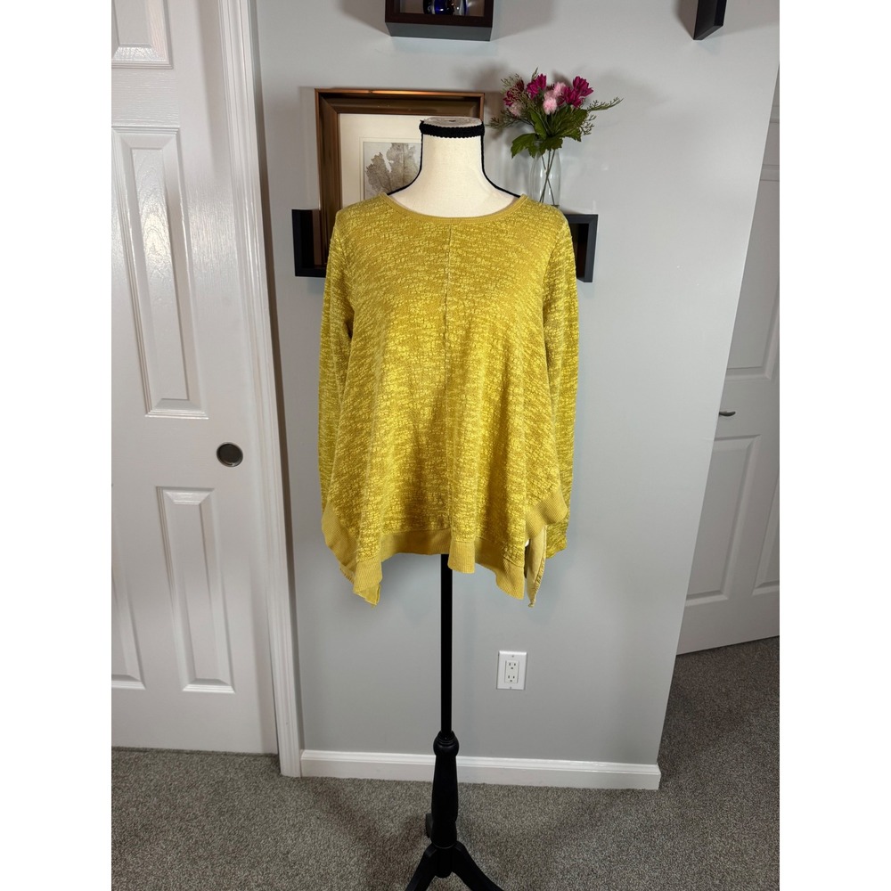 Easel Womens Mustard Yellow Textured Knit Mixed Media Sharkbite Top Sz Small